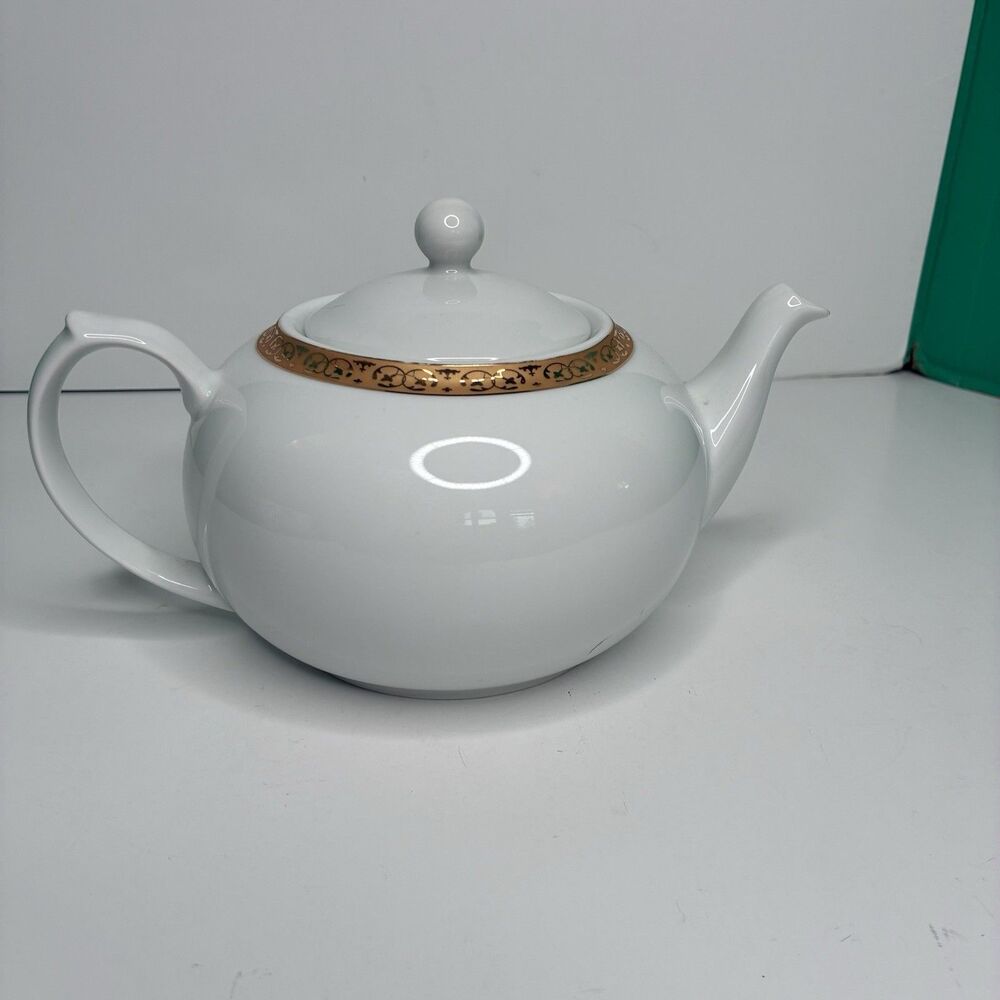 Sears Vintage Large 5.5” Golden “Simply Christmas” Porcelain Tea Pot W Gold Trim